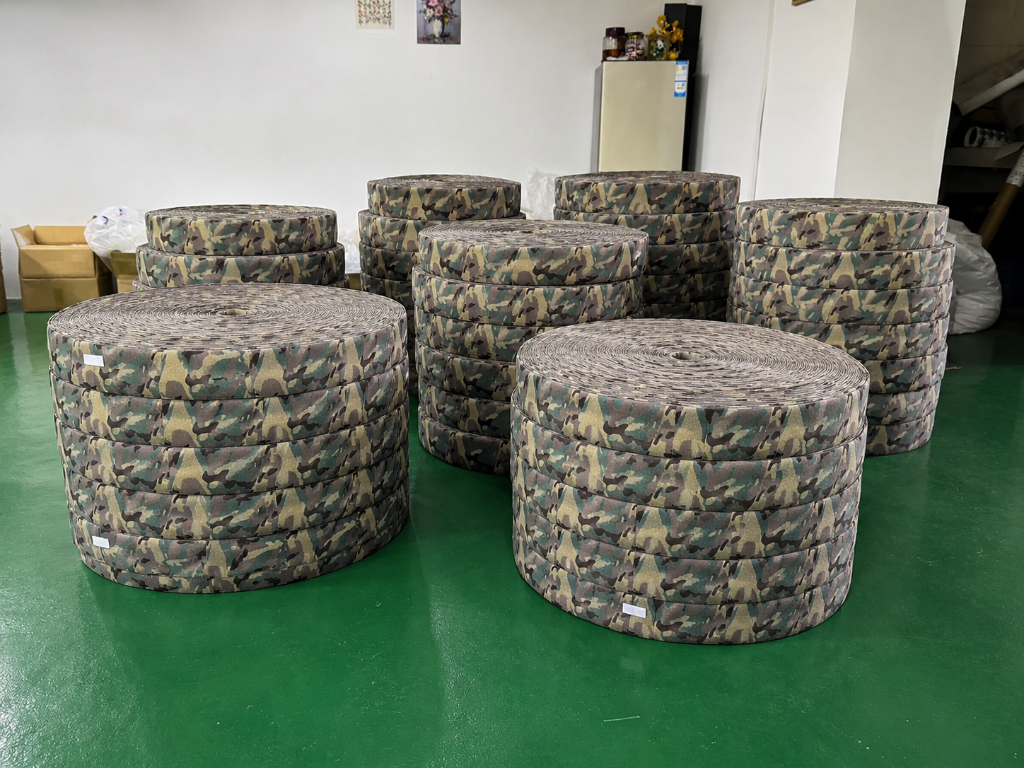 Factory workshop for camouflage hook and loop fabric production